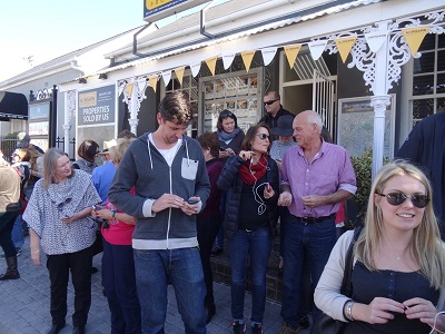 UNPLUGGED: Iain Manley (centre) logs in to the Harfield Village walk.