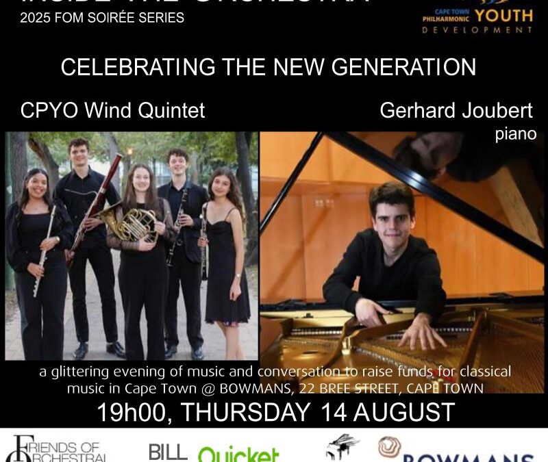 Friends of Orchestral Music present a fundraising Sunset Soiree of music and conversation on 14 August